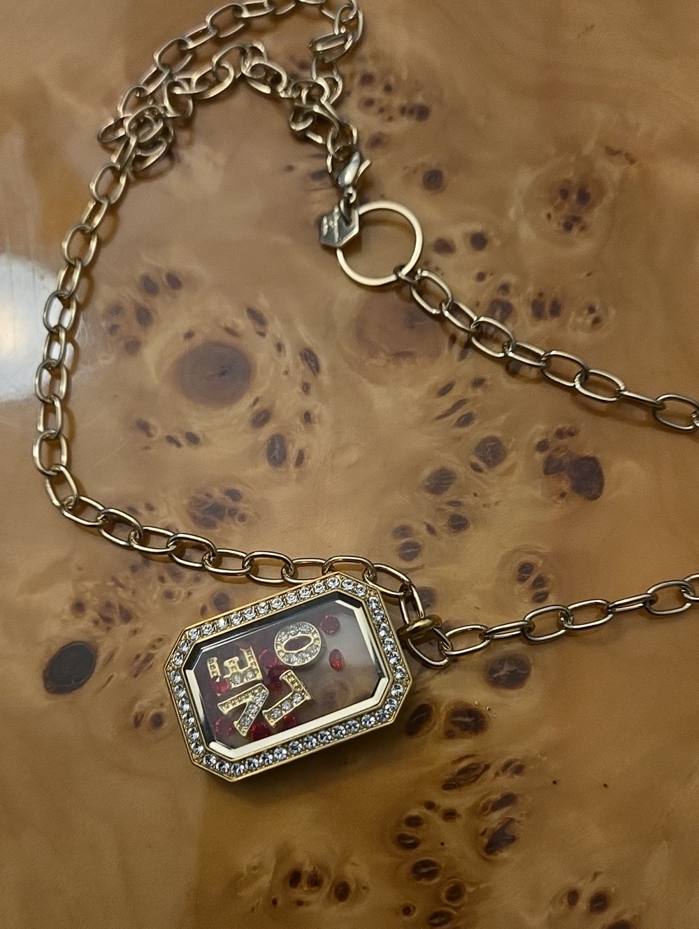 Origami Owl Gold-Tone Floating LOVE Locket Necklace With Red Crystals